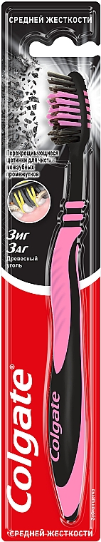 Зубна щітка "Зигзаг з деревним вугіллям", середня, чорно-рожева - Colgate — фото N2