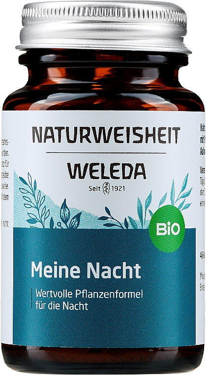 Пищевая добавка с цветком пассифлоры, черной крапивой, ашвагандой и лавандой, капсулы - Weleda Bio Naturweisheit Meine Nacht  — фото N1