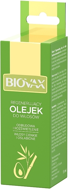 Масло для волос с бамбуком и маслом авокадо для восстановления тонких и ослабленных волос - Biovax Bambus & Avocado Oil Elirsir — фото N2