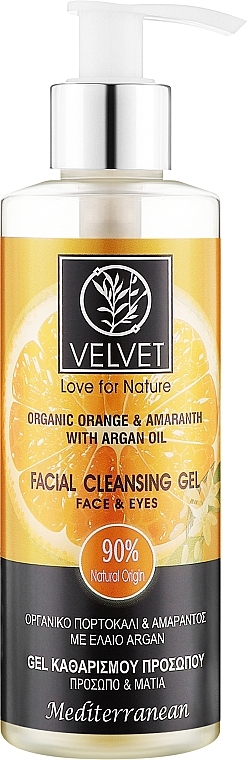 Очищуючий гель для обличчя та очей - Velvet  Love for Nature Organic Orange & Amaranth Facial Cleansing Gel Face & Eyes — фото N1