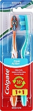 Парфумерія, косметика Набір зубних щіток "Потрійна дія" середньої жорсткості, 2 шт., помаранчева, блакитна - Colgate Triple Action Medium