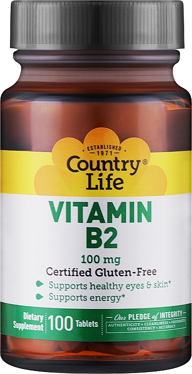 Витамин В2, 100 мг - Country Life itamin B2 100 mg — фото N1