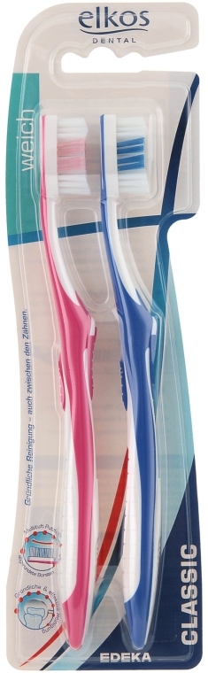 Зубная щетка мягкая, розовая+синяя - Elkos Dental Classic