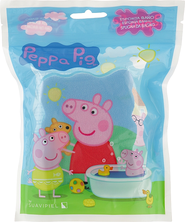 Мочалка банная детская "Свинка Пеппа", Пеппа с игрушкой, голубая - Suavipiel Peppa Pig Bath Sponge — фото N1