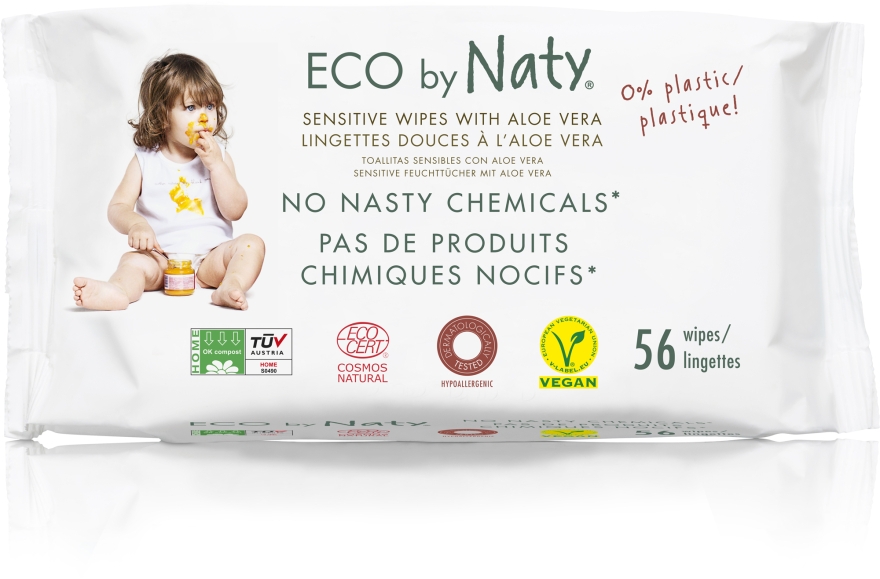 Влажные эко салфетки с алоэ - Naty Sensitive Wipes