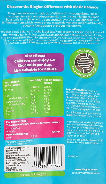Пробиотик для детей для пищеварения - Bioglan Chocballs for Kids (Milk) 1 Billion — фото N2