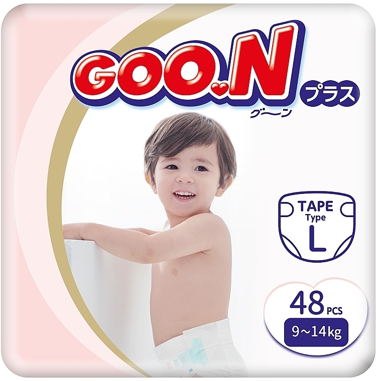 Підгузки GOO.N Plus для дітей 9-14 кг (розмір L, на липучках, унісекс, 48 шт) - Goo.N Plus  — фото N1