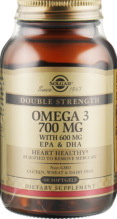 Дієтична добавка "Омега-3" 700 мг ЕПК & ДГК - Solgar Double Strength Omega-3 700 mg EPA & DHA — фото N1