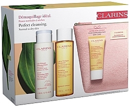 Духи, Парфюмерия, косметика Набор - Clarins Premium Cleansing Bag (cl/milk/200ml + f/lot/200ml + f/cl/30ml + bag/1pcs)