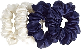 Парфумерія, косметика Набір резинок з натурального шовку, розмір S, біла + синя - de Lure Scrunchie Set