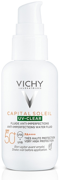 Щоденний сонцезахисний невагомий флюїд для шкіри схильної до жирності та недосконалостей, дуже високий ступень захисту SPF50+ - Vichy Capital Soleil UV-Clear SPF50 — фото N1