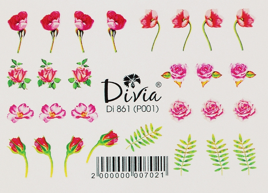 Наклейки для ногтей водные "Рельеф", Di861 - Divia Water based nail stickers "Relief", Di861