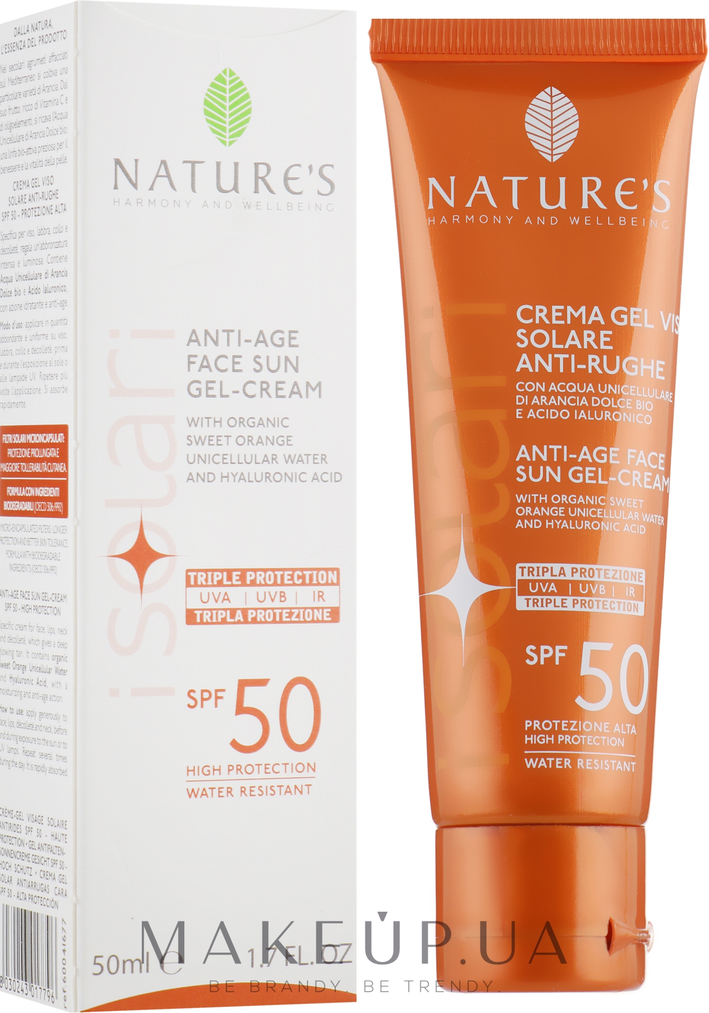 Захисний крем-гель для обличчя - Nature's I Solari Anti-Age Face Sun Gel Cream SPF-50 — фото 50ml