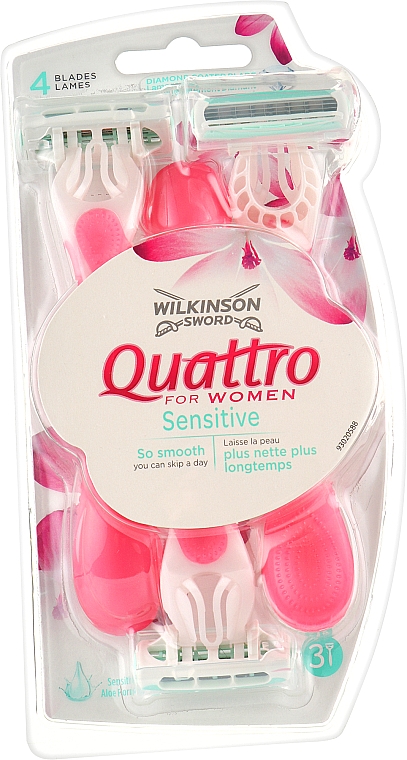 Одноразові станки для гоління, 3 шт. - Wilkinson Sword Quattro for Women Sensitive — фото N1