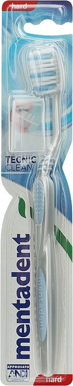 Зубная щетка, жесткая щетина, серая с голубым - Mentadent Tecnic Clean Hard — фото N1