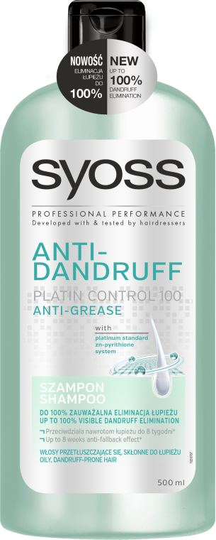 Шампунь против перхоти для жирных волос - Syoss Anti-Dandruff Platin Control 100 Anti-Grease