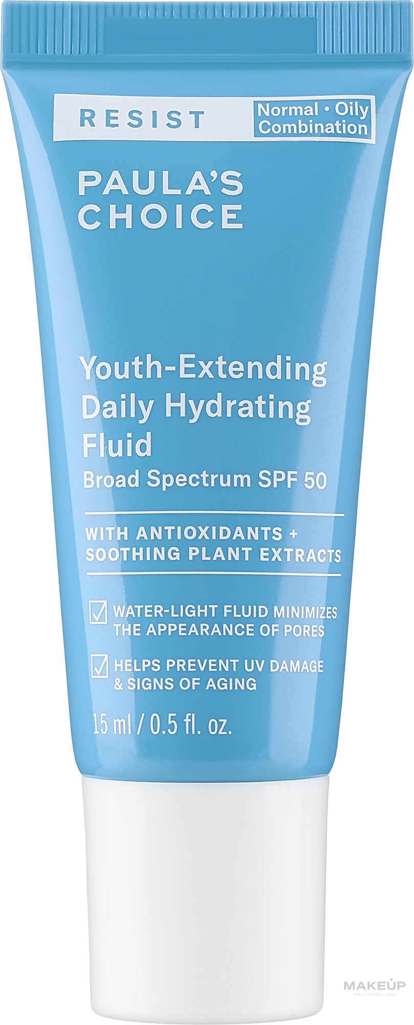 Увлажняющая эмульсия с SPF50 для лица и тела - Paula's Choice Resist Youth-Extending Daily Hydrating Fluid SPF50 Travel Size — фото 15ml