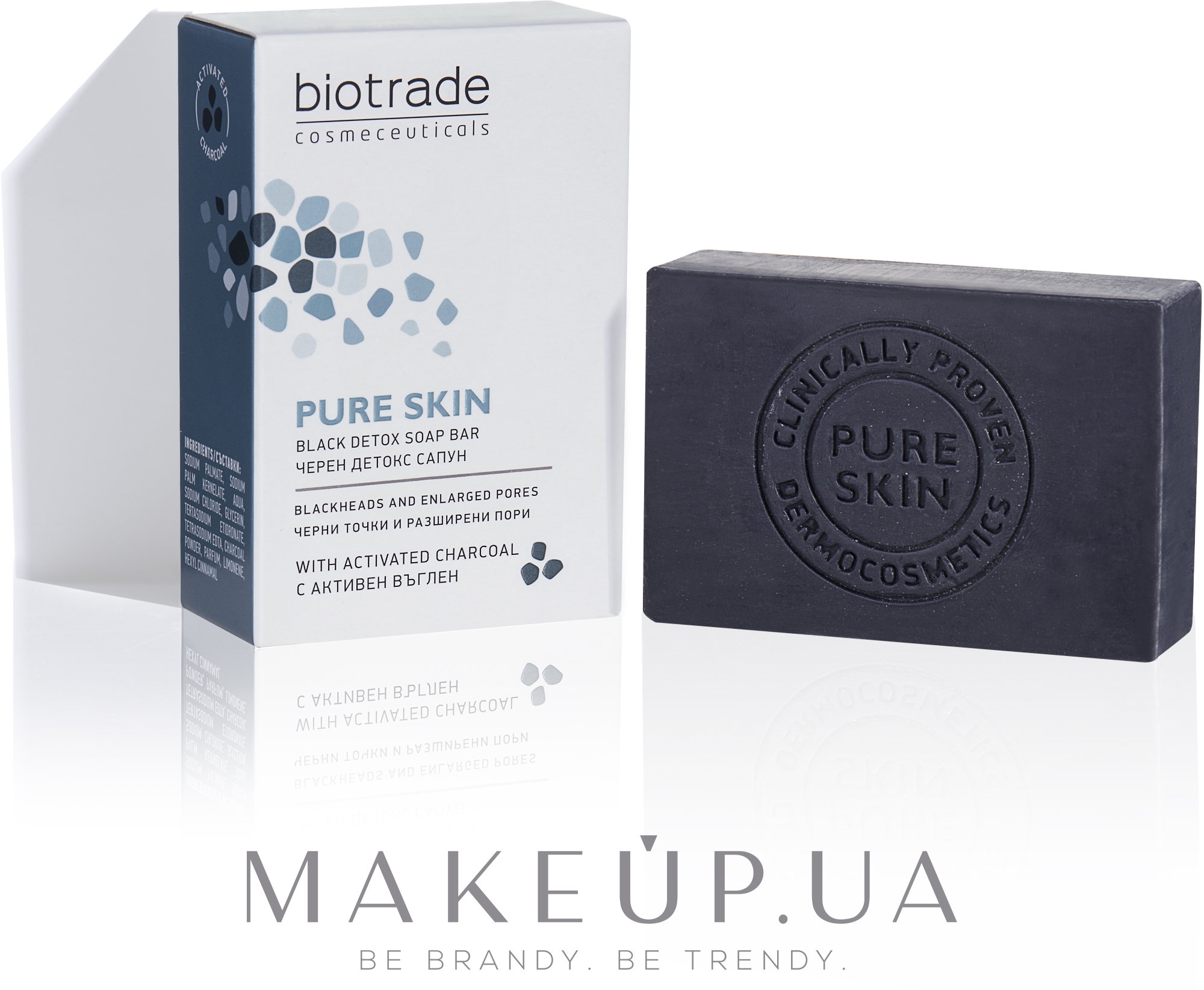 Мило-детокс проти чорних цяток та розширених пор для обличчя та тіла - Biotrade Pure Skin Black Detox Soap Bar — фото 100g
