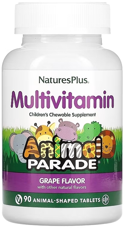 Мультивитамины для детей, вкус винограда - NaturesPlus Animal Parade Multivitamin Children’s Chewables — фото N1