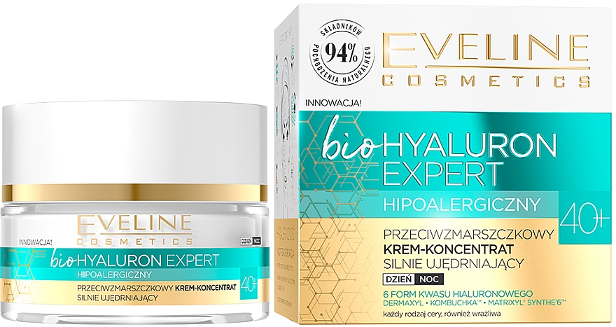 Гипоаллергенный интенсивно укрепляющий крем-концентрат против морщин 40+ - Eveline Cosmetics BioHyaluron Expert 40+