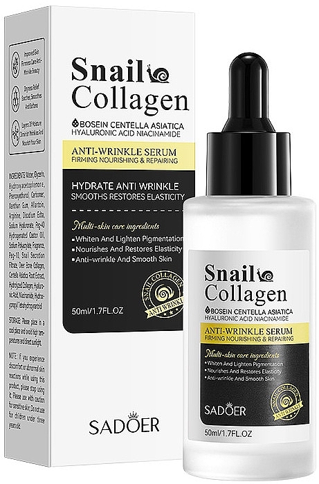 Сыворотка с муцином улитки и коллагеном - Sadoer Snail Collagen Anti-Wrinkle Serum — фото N1