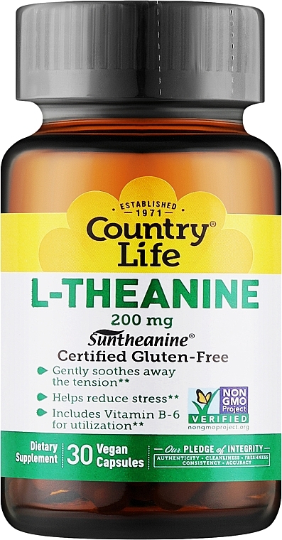 Амінокислота "L-Theanine 200 mg" у капсулах - Country Life L-Theanine — фото N1