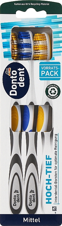 Набор зубных щеток Mittel, синяя, желтая, желтая - Dontodent — фото N1