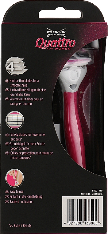 Одноразові станки для гоління, 1+1 шт. - Wilkinson Sword Quattro for Women Gift Box — фото N2