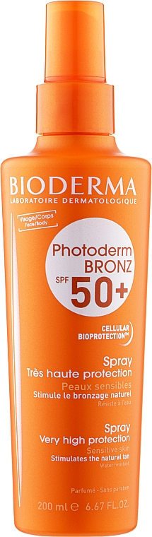Сонцезахисний спрей для чутливої шкіри - Bioderma Photoderm Bronz SPF50+ Protection Spray — фото N1