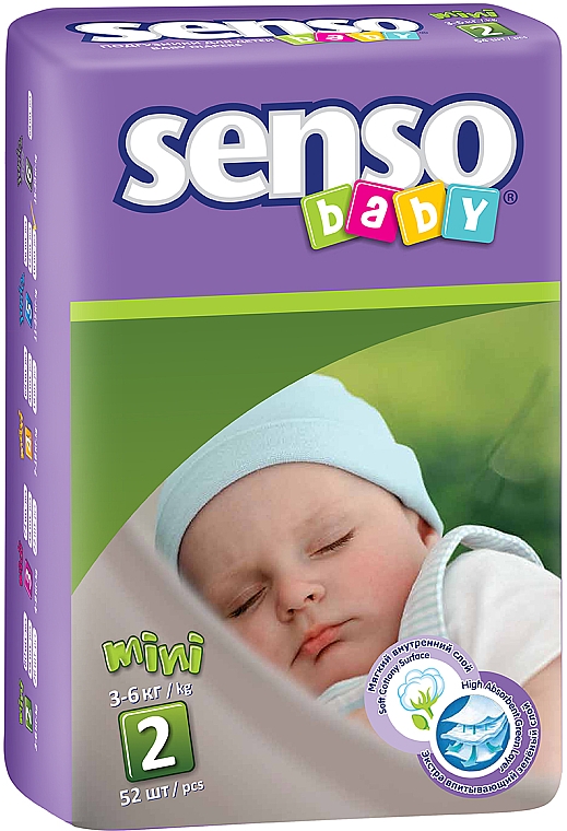 Подгузники Mini 2 (3-6 кг), 52 шт - Senso Baby