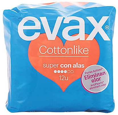 Гігієнічні прокладки "Супер" з крильцями, 12 шт. - Evax Cottonlike — фото N1