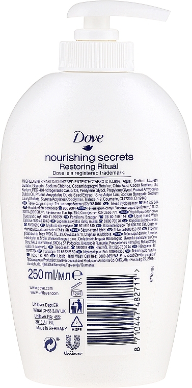 УЦЕНКА Жидкое мыло для рук "Кокосовое масло и миндальное молочко" - Dove Nourishing Secrets Restoring Ritual Hand Wash * — фото N2