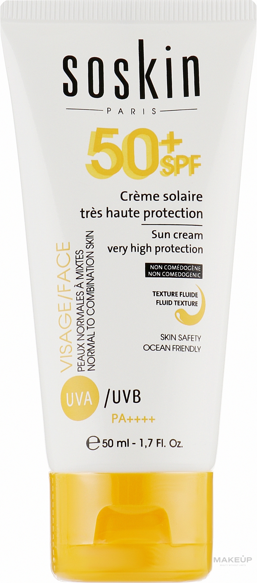 Солнцезащитный крем-флюид для лица SPF 50+ - Soskin Sun Cream Very High Protection SPF50+ — фото 50ml