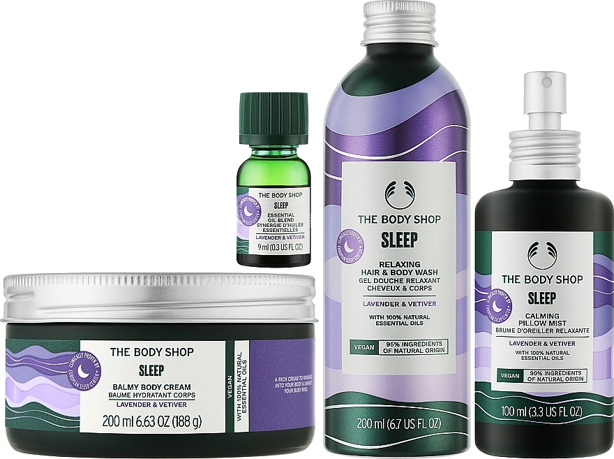Набор - The Body Shop Lavender & Vetiver Sleep (gel/200ml + oil /9ml + b/cr/200ml + spray /100ml) — фото N2