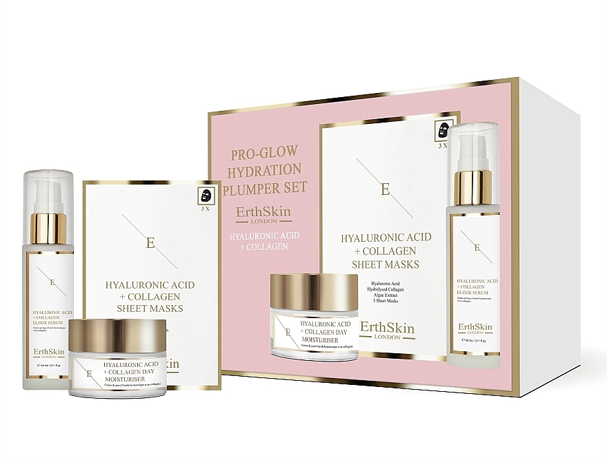 Набір - ErthSkin London Pro-Glow Hydration Plumper Set (serum/60ml + cr/50ml + mask/3pcs) — фото N1