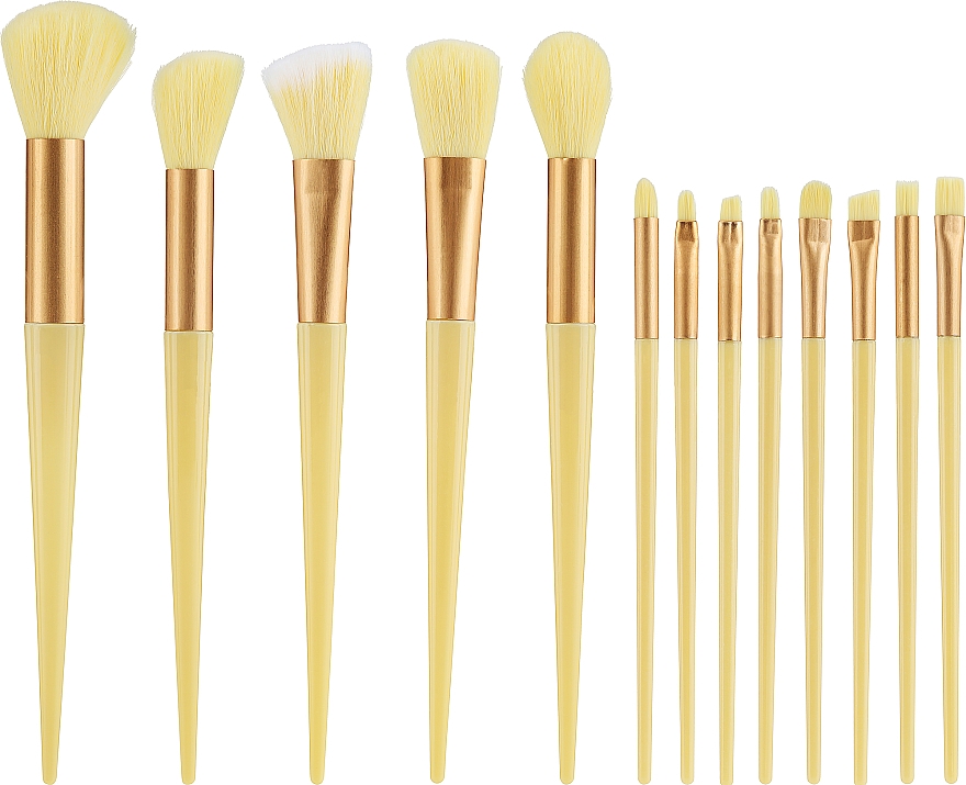 Набор кистей для макияжа в футляре, 13 шт., желтые - Lewer Brushes — фото N1