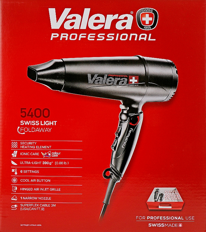 Фен для волосся дорожній Swiss Light 5400 Fold-Away Ionic Black - Valera — фото N3