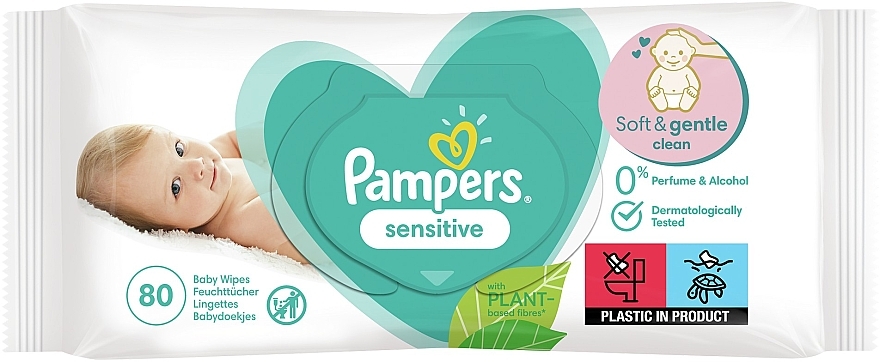 Дитячі вологі серветки "Sensitive", 80 шт. - Pampers — фото N2