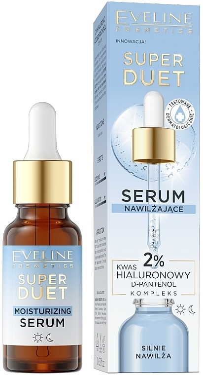 Сыворотка увлажняющая - Eveline Cosmetics Super Duet Moisturizing Serum 2% Hyaluronic Acid & d-Panthenol — фото N2