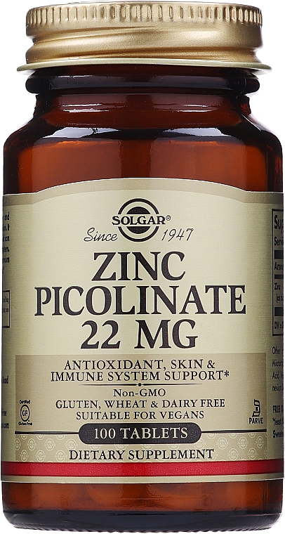 Дієтична добавка "Цинк піколінат", 22 мг - Solgar Zinc Picolinate — фото N1