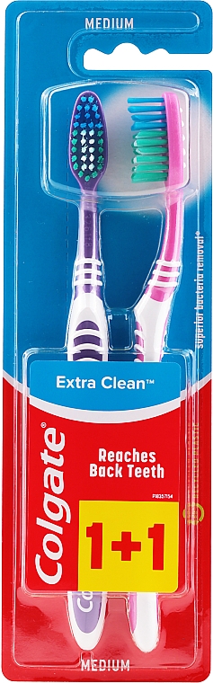 Зубная щетка средней жесткости "Extra Clean", фиолетовая + розовая - Colgate Extra Clean Medium — фото N1