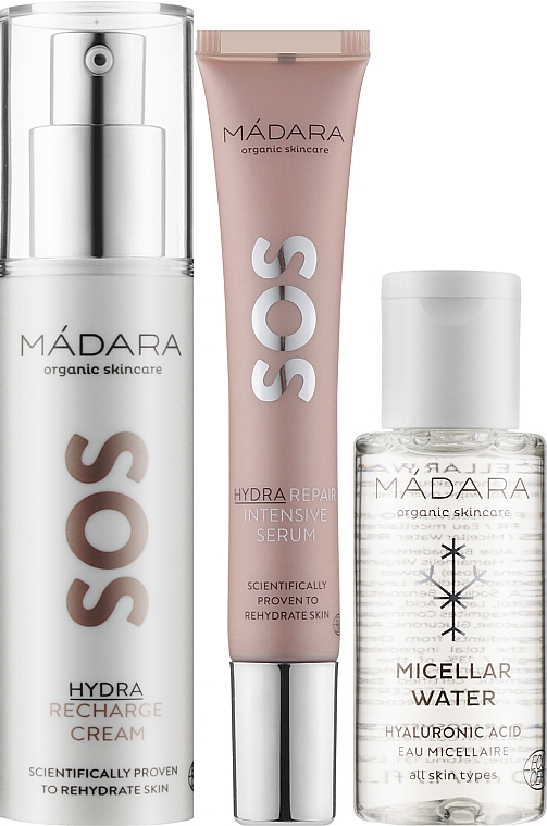 Набор - Madara Cosmetics SOS Hydra Star Collection (f/cr/50ml + ser/20ml + micell/water/50ml) — фото N2