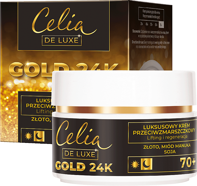 Крем проти зморщок "Ліфтинг і регенерація" - Celia De Luxe Gold 24K 70+ — фото N1