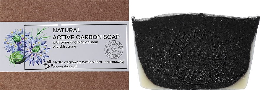 Натуральное мыло с активированным углем, маслом тимьяна и черного тмина - E-Fiore Natural Charcoal Soap With Thyme And Black Cumin — фото N2