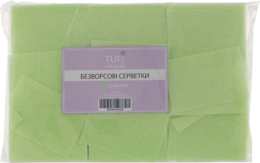 Безворсові серветки 4х6 см, 540 шт., салатові - Tufi Profi Premium — фото N1