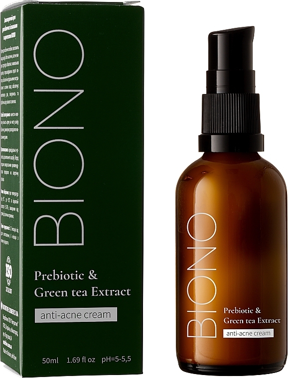 Крем-антиакне для обличчя з пребіотиками та екстрактом зеленого чаю - Biono Prebiotic And Green Tea Extract Anti-Acne Cream — фото N2