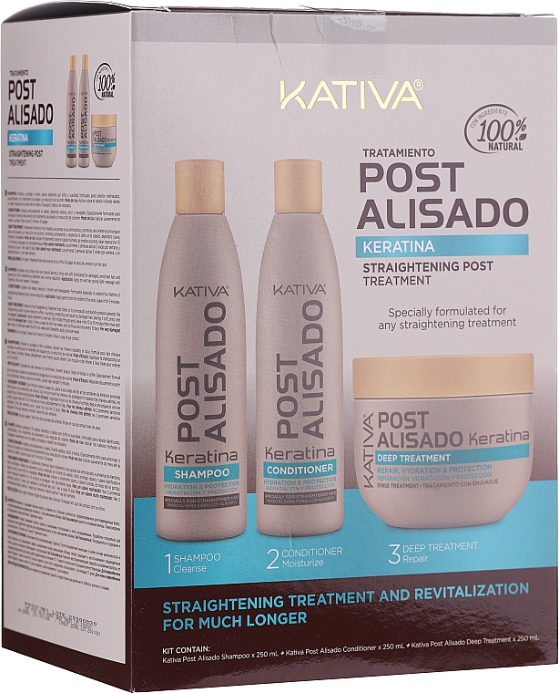 Набор - Kativa Straightening Post Treatment Keratin (shm/250ml + cond/250ml + mask/250ml) — фото N1