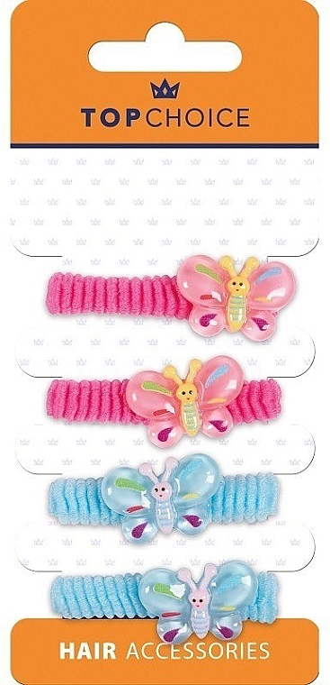 Резинки для волос "Бабочки", 25747, малиновые и голубые - Top Choice — фото N1