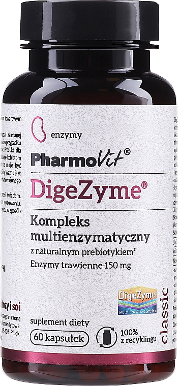 Мультиферментный комплекс с натуральным пребиотиком, 150 мг - Pharmovit Classic DigeZyme — фото N1