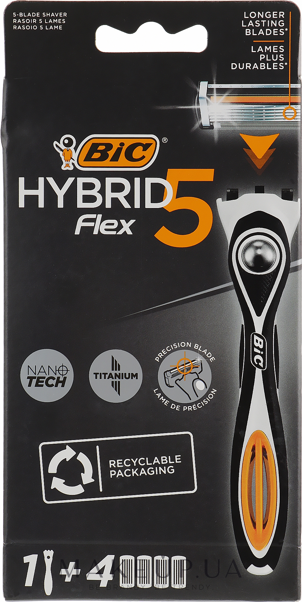 Бритва Flex 5 Hybrid c 4 сменными кассетами - Bic — фото 4шт